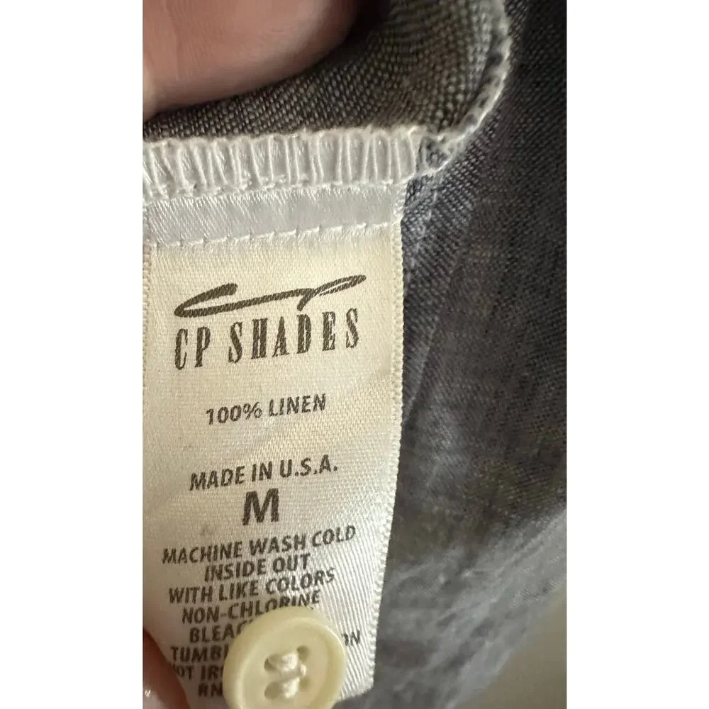 CP SHADES Joss Blue Linen Button-Down Shirt Minimalist Preppy CBK - Sz Medium - Picture 3 of 5